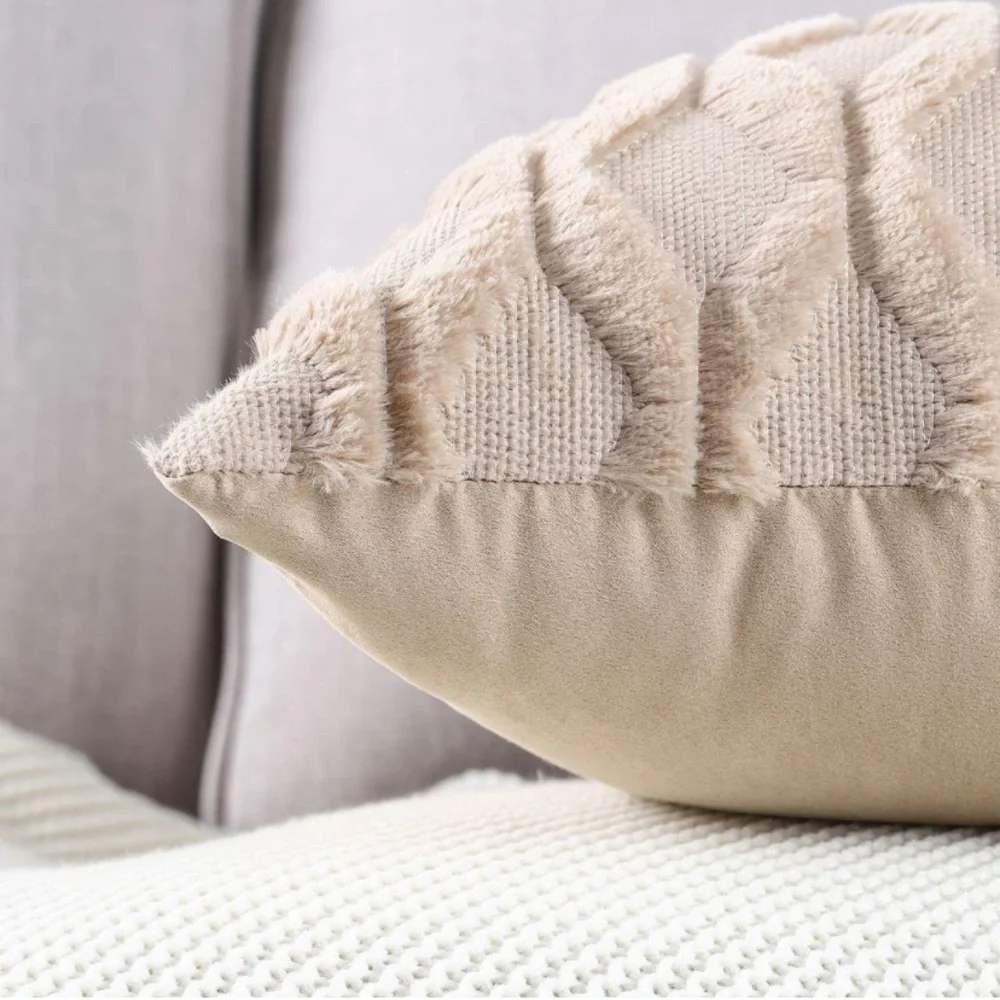 🎉HP| Luxury Home • Khaki Short Wool Soft Plush Faux Fur Throw Pillow Covers